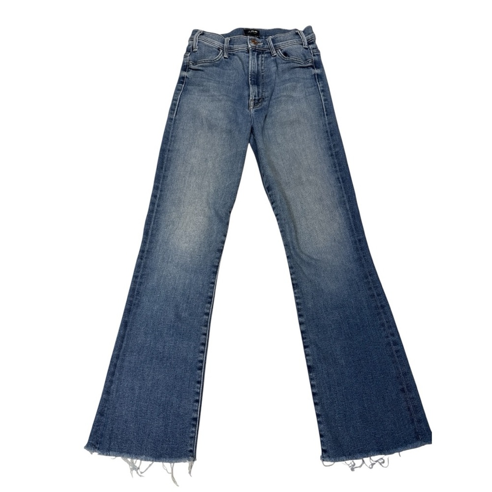 MOTHER Blue Faded Ankle Crop Flare Jeans